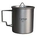 Титанова пляшка для води Tiartisan Titanium 750 мл та кружка з титану 300 мл набір тианового посуду в чохлі, фото 4