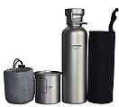 Титанова пляшка для води Tiartisan Titanium 750 мл та кружка з титану 300 мл набір тианового посуду в чохлі, фото 8