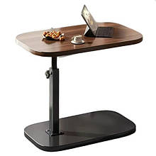 Столик кавовий журнальний і приліжковий на одній ніжці з овальною дерев’яною стільницею та металевою основою 40×30×45 см