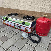 Газовий комплект двоконфорочна газова плита Мрія-2 + балон 5 л (редуктор, шланг)