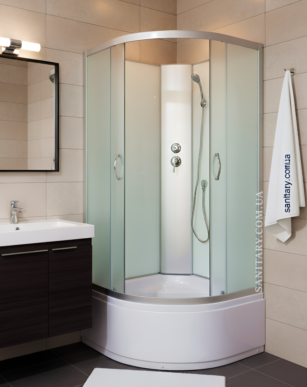 Душовий бокс 6021 90x90 см без даху душова кабіна із задніми стінками матове скло на глибокому піддоні, фото 1