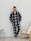 Домашня піжама для чоловіків COSY з фланелі (штани+сорочка) клітина темно-синій/сірий