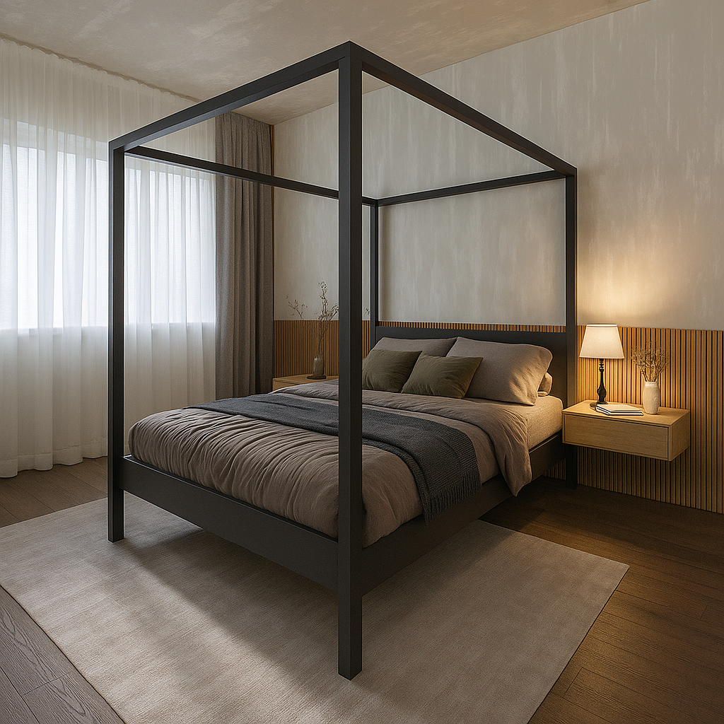 Ліжко двоспальне "Сюзанна Блек" з балдахіном з натурального дерева, фото 1