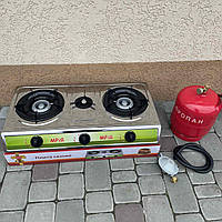 Газовий комплект триконфоркова газова плита Мрія + балон 8 л (редуктор, шланг)