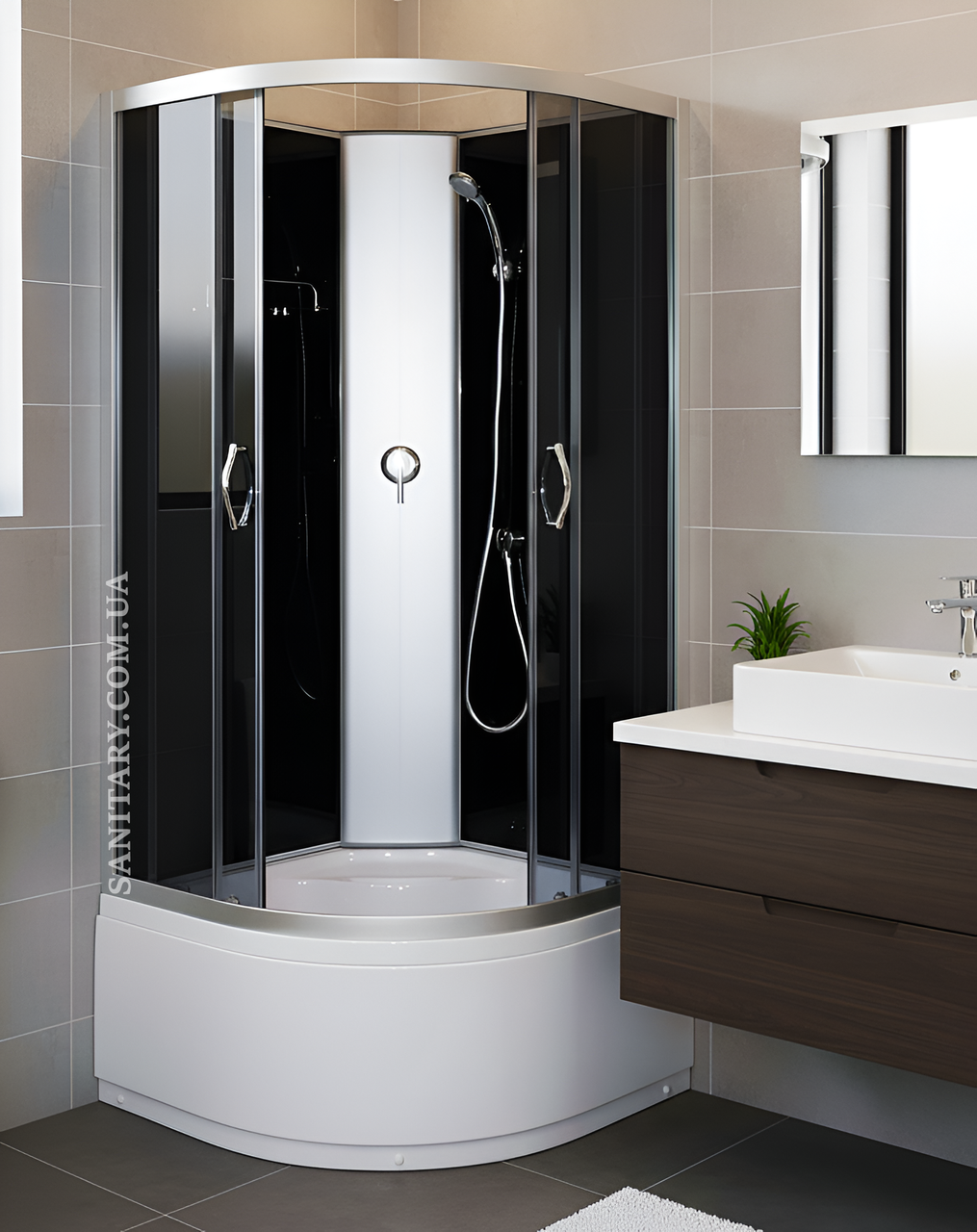 Душовий бокс Ko&Po 6021 90x90 см без даху душова кабіна із задніми стінками тоноване скло на глибокому піддоні, фото 1