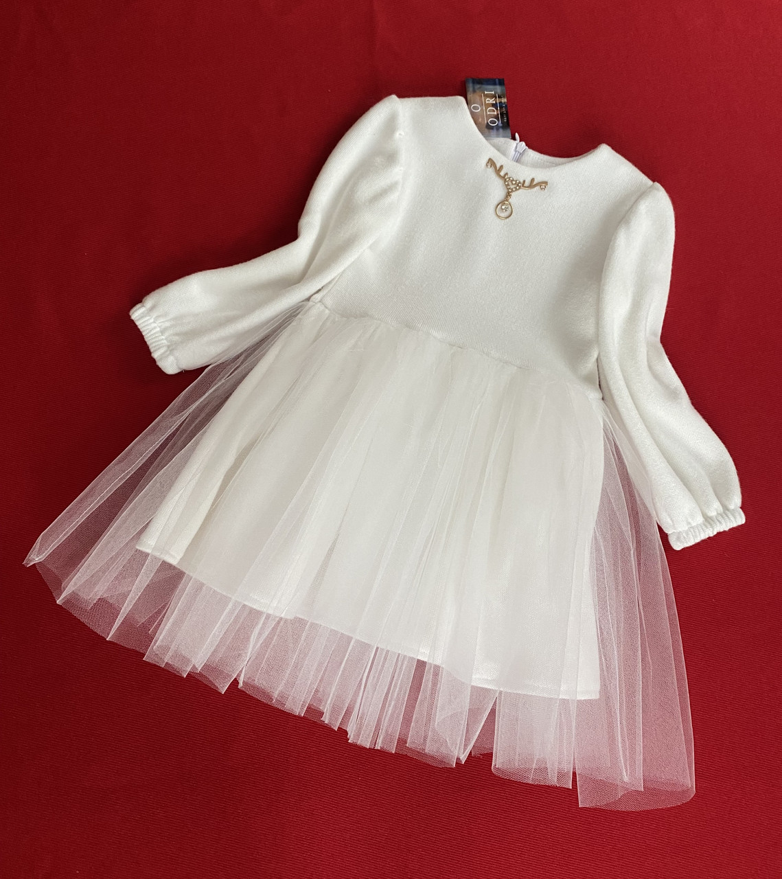 Дитяча святкова біла молочна сукня з фатином, фото 1