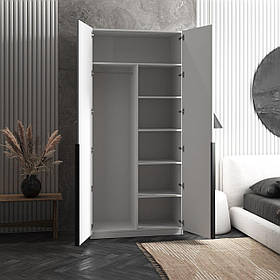 Шафа дводверна для одягу з 6 полицями і штангою з ЛДСП Шафи високі сучасні офісні шириною 100 см