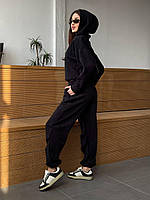 Флісовий жіночий костюм з капюшоном Чорний 42/46