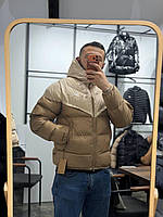 Чоловіча зимова куртка Nike Storm-Fit з капюшоном бежева коротка Найк спортивна тепла пуховик