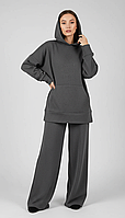Сірий модний костюм худі та штани палаццо. Жіночі костюми спортивні прогулянкові.