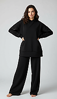 Молодіжний трикотажний костюм оверзайз. Чорне худі та штани палаццо.