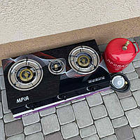 Газовий комплект газова плита Мрія (скло) 3 конфорки + балон 5 л (редуктор, шланг)