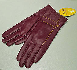 Жіночі шкіряні рукавички у бордовому  кольорі