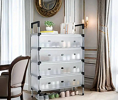 Мобільна пластикова шафа для взуття Комод під взуття Полиця для взуття на 4 окремі секції 28х100х63 смМобільна пластикова шафа д