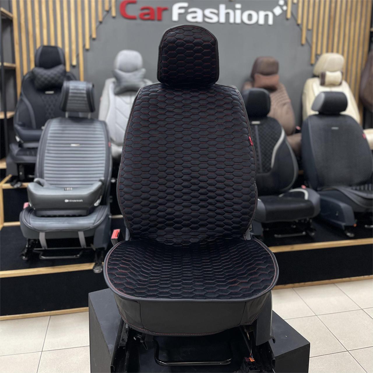 Накидки на передні сидіння CarFashion, модель SOTA FRONT, чорний з червоною ниткою, фото 1