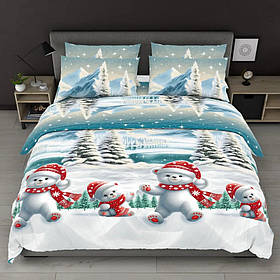 Постільна білизна Євро 200х220 Новорічні ведмедики (518327-3) Бязь Ранфорс з бавовни
