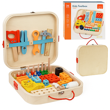 Дитячий дерев'яний конструктор Будівельник, 52 деталі / Розвиваючий конструктор для дітей / Гра конструктор для дітей від 3 років