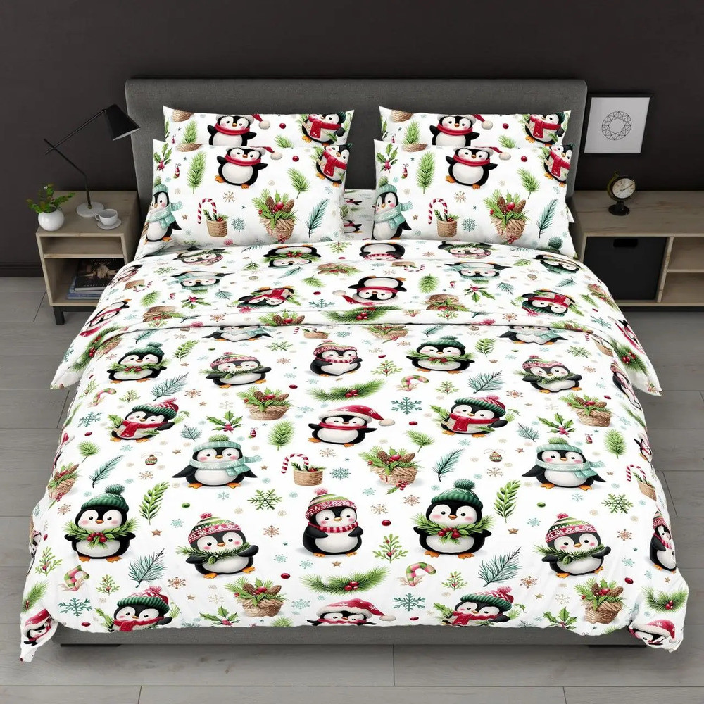 Постільна білизна Євро 200х220 Ошатні пінгвінчики (518328-3) Бязь Ранфорс з бавовни, фото 1