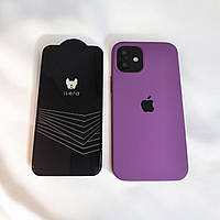 Комплект для iPhone 12 mini захисне скло iLera + силіконовий чохол Silicon Case Purple