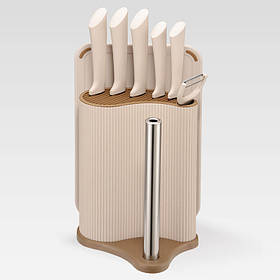 Набір ножів з дошкою на підставці Maestro MR-1413-BEIGE - MegaLavka