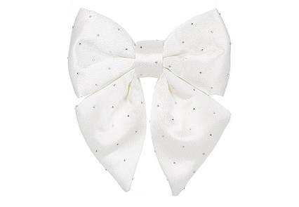 Бант декоративний зі стразами 13см, колір - білий атлас