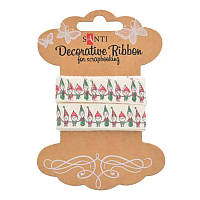 Стрічка для пакування подарунків "Santi" /741318/ бавовняна з малюнком "Різдвяний хоровод", 2м (1/20/400)