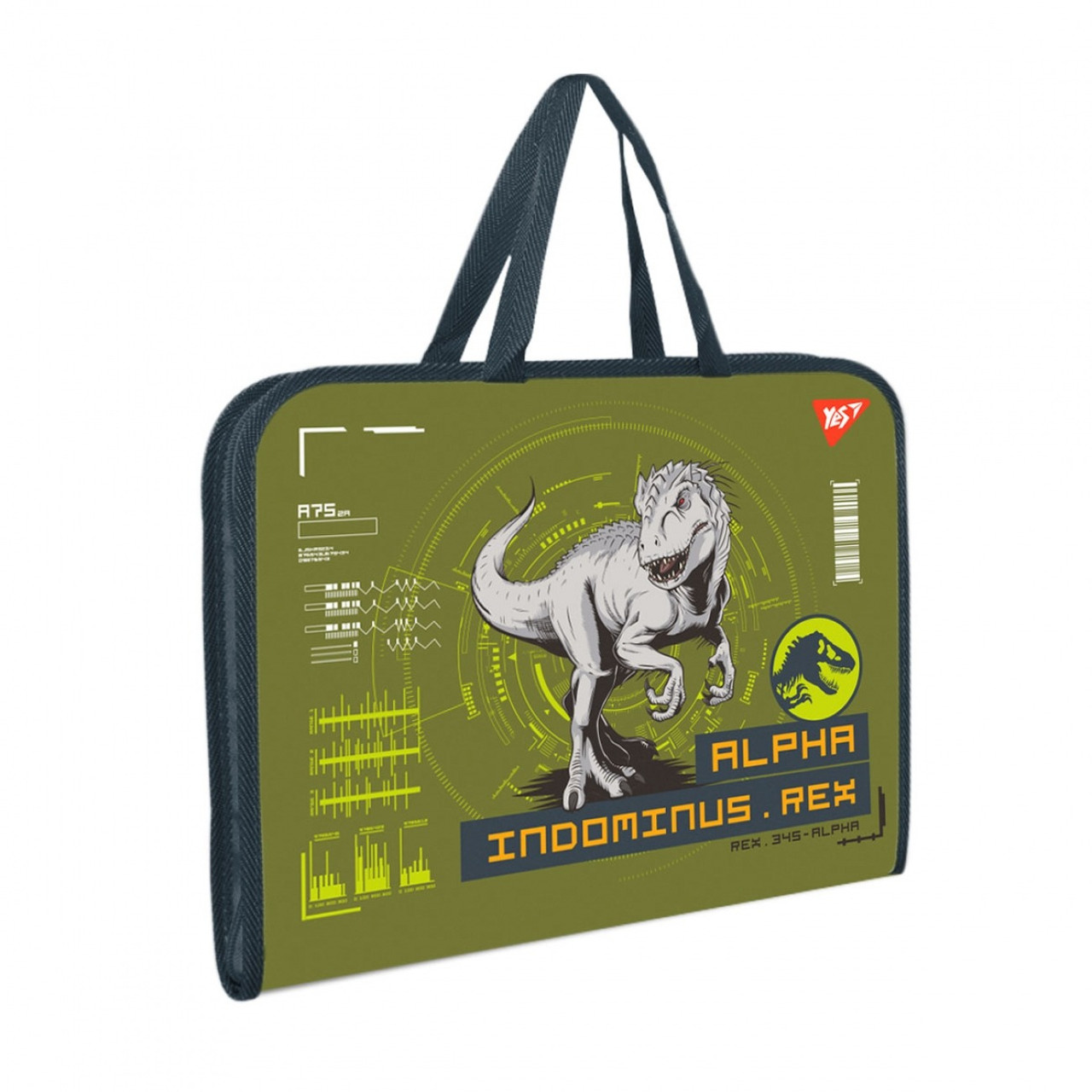 Папка-портфель на блискавці А4+ "Yes" /492242/ "Jurassic World" хакі з ткан. ручк. (1/12/48), фото 1