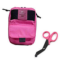Компактна рожева аптечка + ножиці, рожевий підсумок індивідуальної аптечки IFAK, маленький аптечний підсумок для цивільних Стохід
