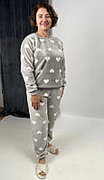 Піжама жіноча махрова тепла кофта з брюками тепла сердечки сірий 40-54 р.