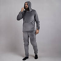 Піжама чоловіча з капюшоном домашня махрова тепла сіра, зимова однотонна 44-54р.