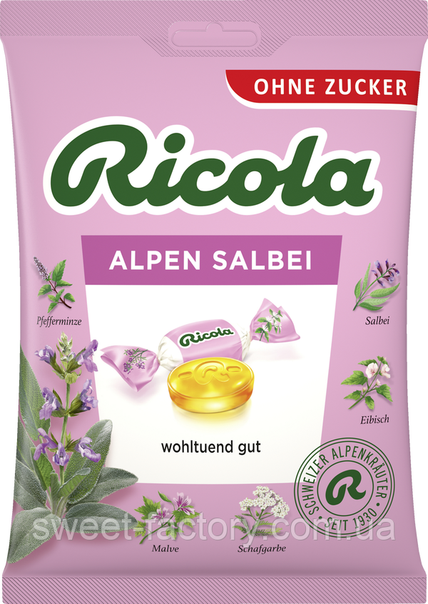 Льодяники Ricola Alpen Salbei Ohne Zucker 75g, фото 1