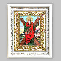 Ікона Андрій Первозваний святий апостол, лик 15х18 см, в білому кіоті з камінням