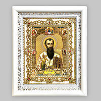 Ікона Василій Великий святитель, лик 15х18 см, в білому кіоті з камінням