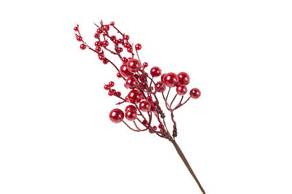 Декоративна гілка з червоними перламутровими ягодами, 25см