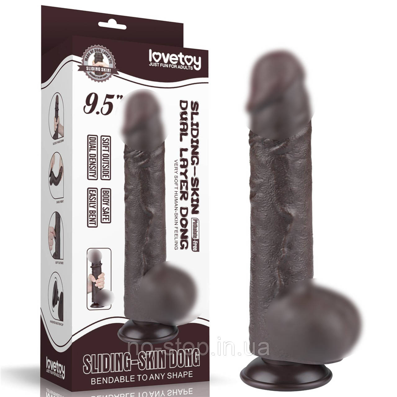 Фалоімітатор реалістичний на присосці Sliding Skin Dual Layer Dong Black, фото 1