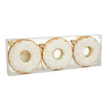 Ялинкові пластикові прикраси Chomik Пончики комплект 3шт, Ø 8см, білі