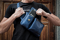 Сумка для документів, сумка для документів з відділеннями, шкіряні сумки для документів синя