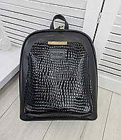 Жіночий рюкзак міський стильний сумка-рюкзак під рептилію чорний екошкіра