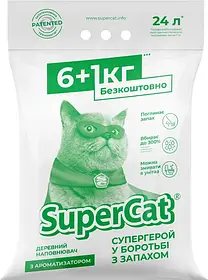 Наповнювач для котячого туалету Super Cat з ароматизатором деревний поглинаючий 6+1 кг (12 л)
