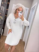 Жіноча в'язана сукня з ажурними рукавами молоко 00402 - 44-56