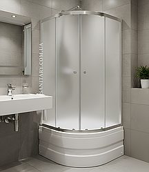Душова кабіна 90x90 на глибокому піддоні Shower Saturn напівкругла розсувна матове загартоване скло STN-859