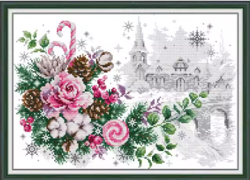 Набір для вишивання за нанесеною на канву схемою  "Christmas Celebration Bouquet".AIDA 14CT printed , 40*29 см, фото 1