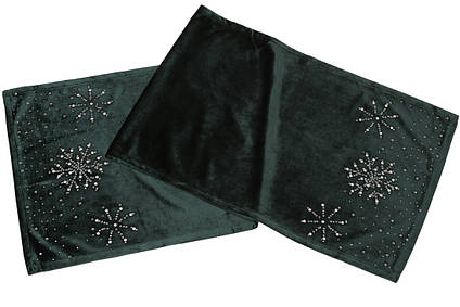 Оксамитовий ранер для святкового оформлення стола зі стразами, 140 см, колір — класичний зелений