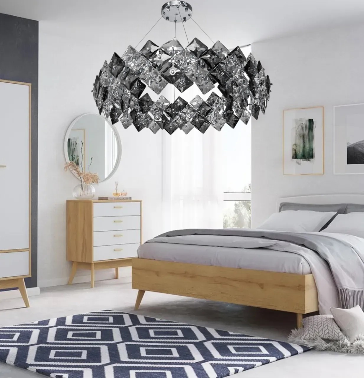 Підвісна люстра Diasha 21001-750CH кришталева композиція в сучасному дизайні з металевою основою й 10 лампами E14, фото 1