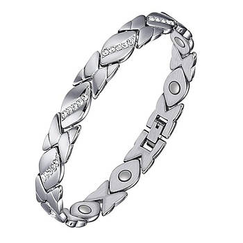 Магнітний браслет з кристалами для здоров'я Type Е 19 см сріблястий