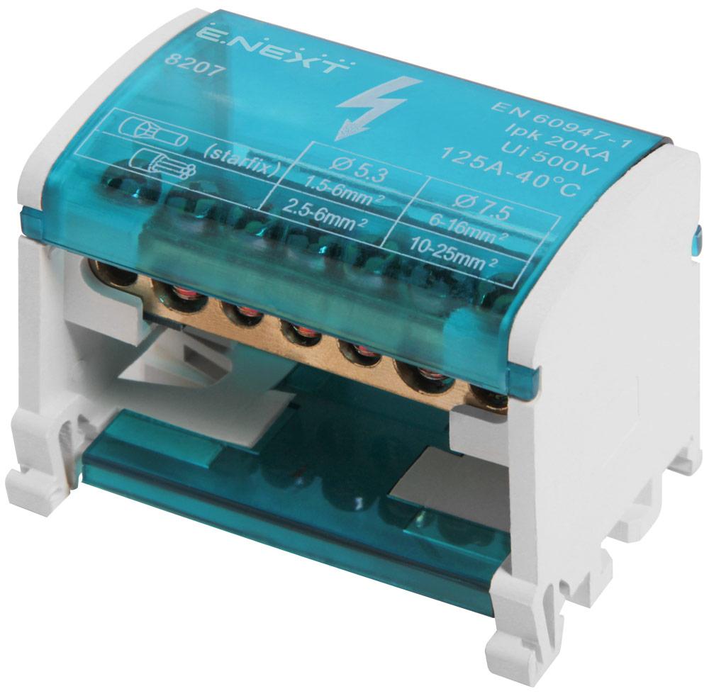 Нульова шина 2х7 на DIN-рейку Енекст, до 100 А, латунь, самозатухаючий пластик