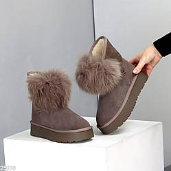 Замшеві низькі уггі колір Візон з галявкою натуральне хутро