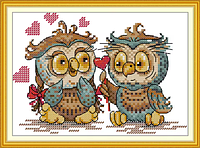 Набір для вишивання за нанесеною на канву схемою "Owl Couple". AIDA 14CT printed 20*15 см