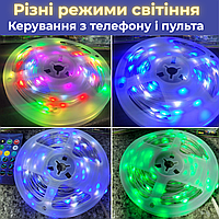 Смарт светодиодная гирлянда LED USB Bluetooth RGB с пультом и управлением через телефон, новогодняя гирлянда на елку от powerbank