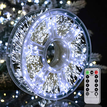 Гірлянда від мережі Мішура, 50м, 1500LED, 8 режимів + Пульт, Холодний білий / Новорічна гірлянда на ялинку / Світлодіодна гірлянда